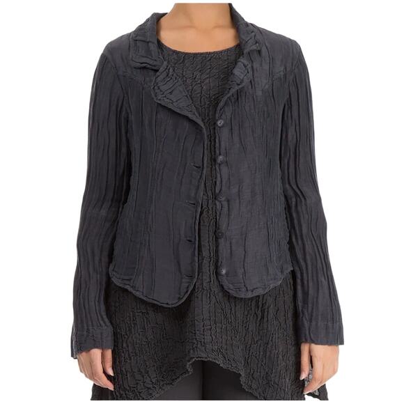 Grizas Black Linen Silk Linen Crushed Cropped Blazer //‎ Size Large - Picture 1 of 5
